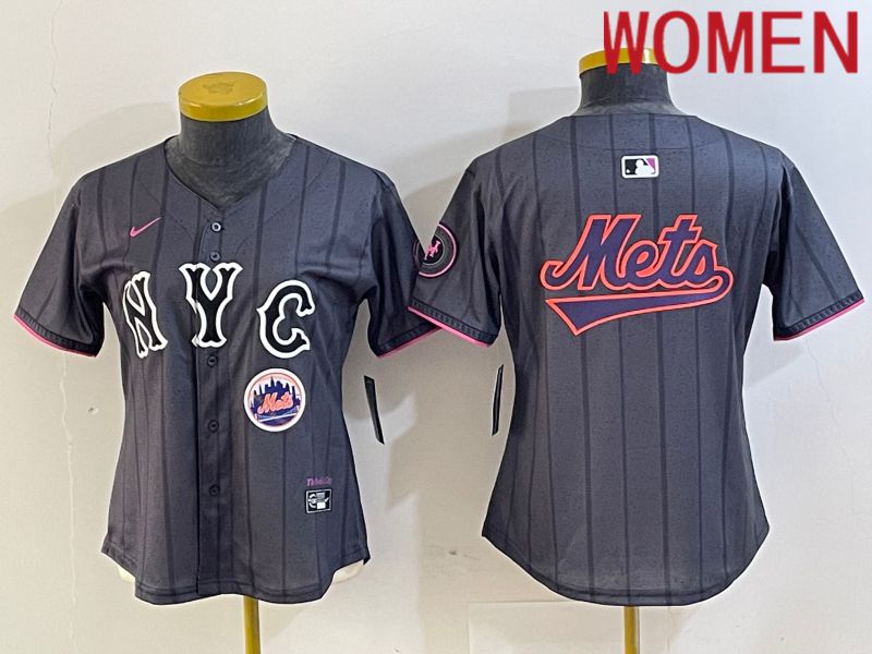 Women New York Mets Blank Black City Edition 2024 Nike MLB Jersey style 8->women mlb jersey->Women Jersey